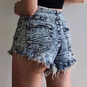 Aphrodite Acid Wash High Rise Blue Cutoff Shorts, Size‎ M
